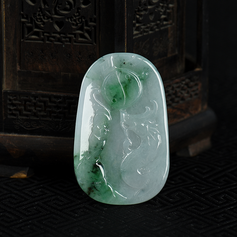 缅甸天然糯种飘翠翡翠辰龙吊坠-红掌柜