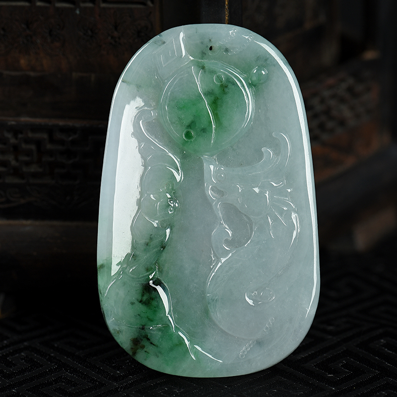 缅甸天然糯种飘翠翡翠吊坠-红掌柜