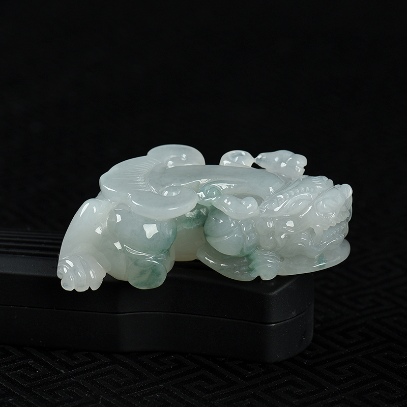 缅甸天然糯种飘花翡翠貔貅吊坠-红掌柜