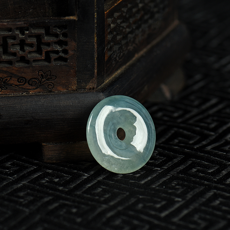 天然糯冰种飘花翡翠平安扣吊坠-红掌柜