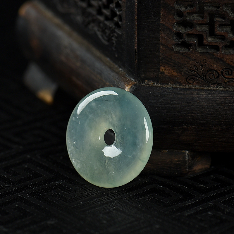 缅甸糯冰种飘花翡翠平安扣吊坠-红掌柜