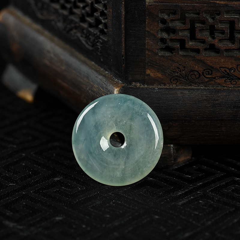 缅甸天然飘花翡翠平安扣吊坠-红掌柜