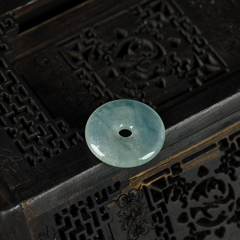 缅甸天然糯冰种翡翠平安扣吊坠-红掌柜