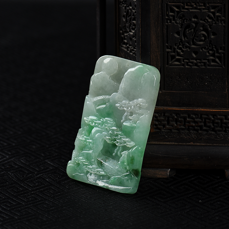 糯种翡翠山水吊坠-红掌柜