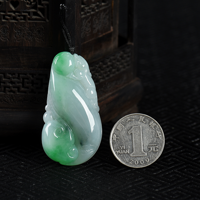 缅甸天然翡翠福寿如意吊坠-红掌柜