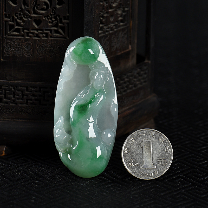 缅甸天然翡翠美女吊坠-红掌柜