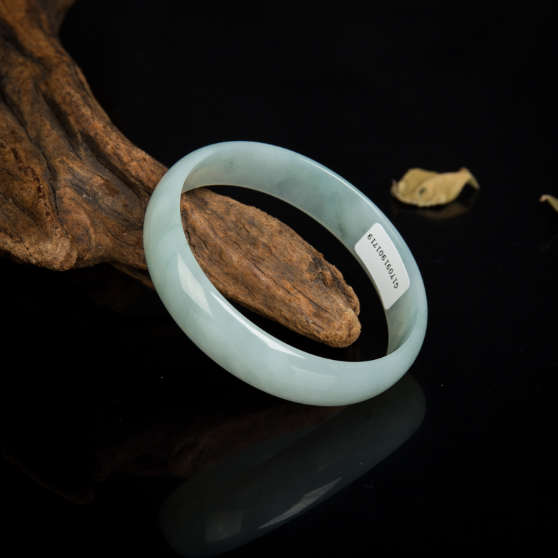 缅甸天然糯冰种翡翠光面方镯-红掌柜