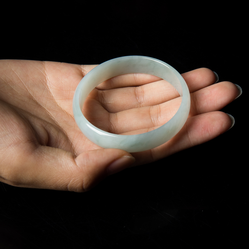 缅甸天然糯冰种飘花翡翠方镯-红掌柜