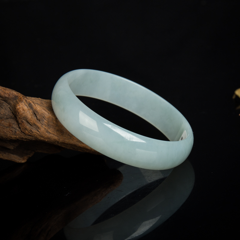 缅甸天然糯冰种翡翠光面方镯-红掌柜