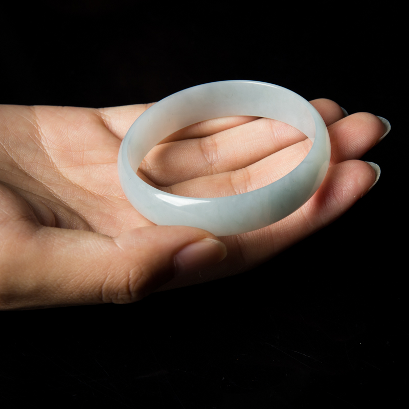 缅甸天然糯冰种飘花翡翠方镯-红掌柜