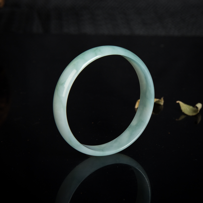 缅甸天然糯冰种飘花翡翠光面方镯-红掌柜