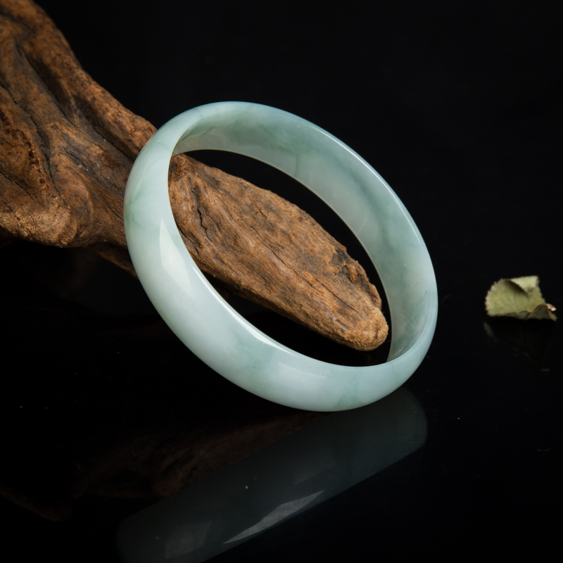 缅甸天然糯冰种翡翠光面方镯-红掌柜