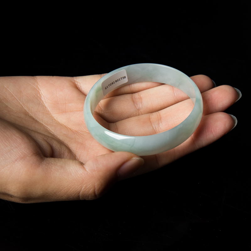 缅甸天然糯冰种飘花翡翠方镯-红掌柜