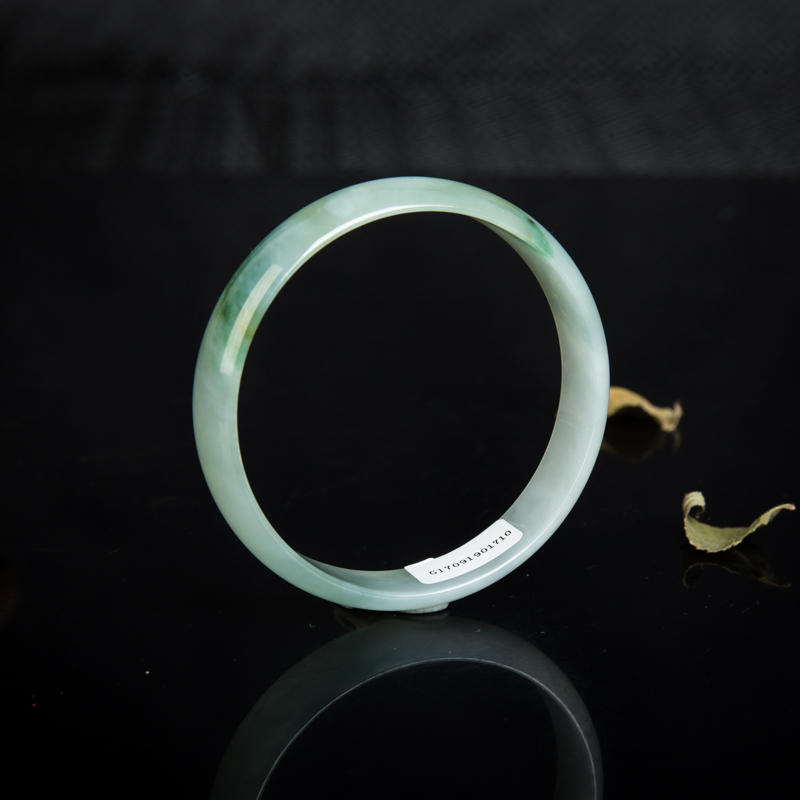 缅甸天然糯冰种飘花翡翠光面方镯-红掌柜