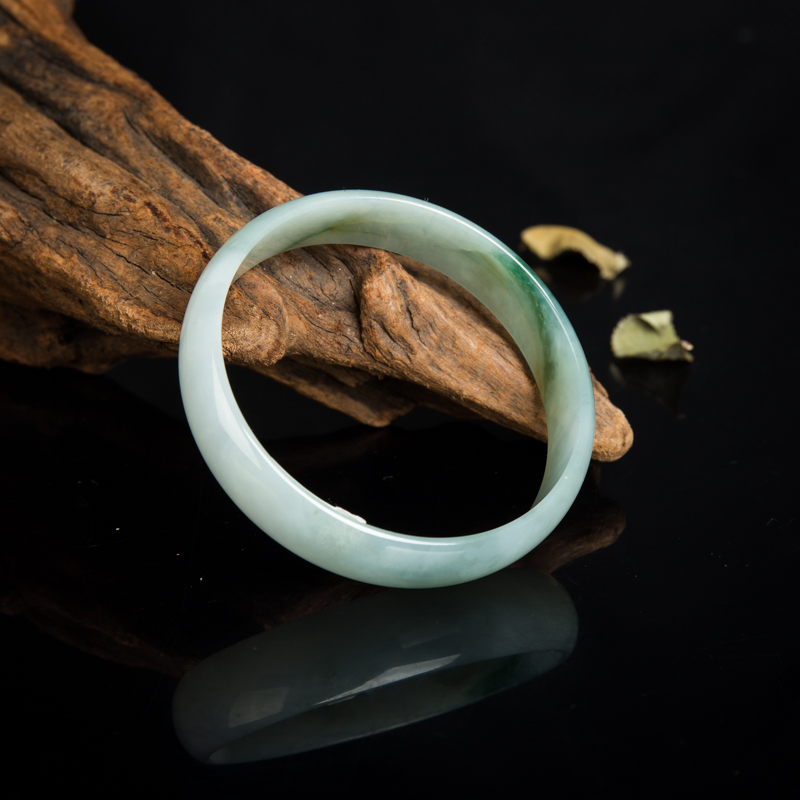 缅甸天然糯冰种翡翠光面方镯-红掌柜