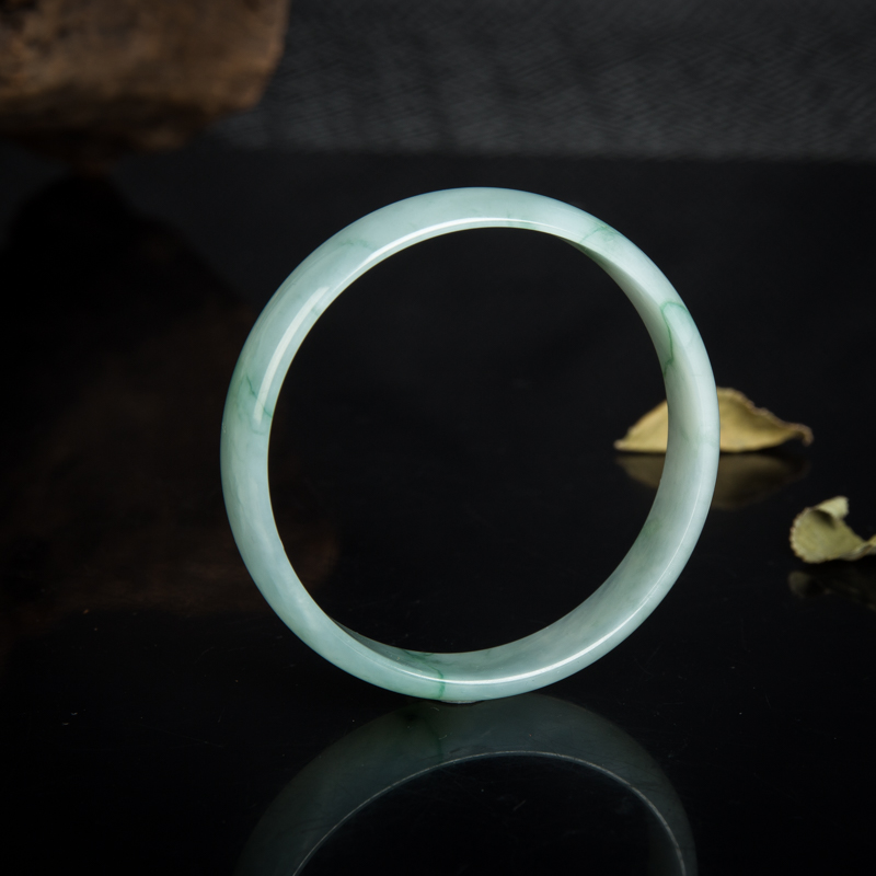 缅甸天然糯冰种飘花翡翠光面方镯-红掌柜