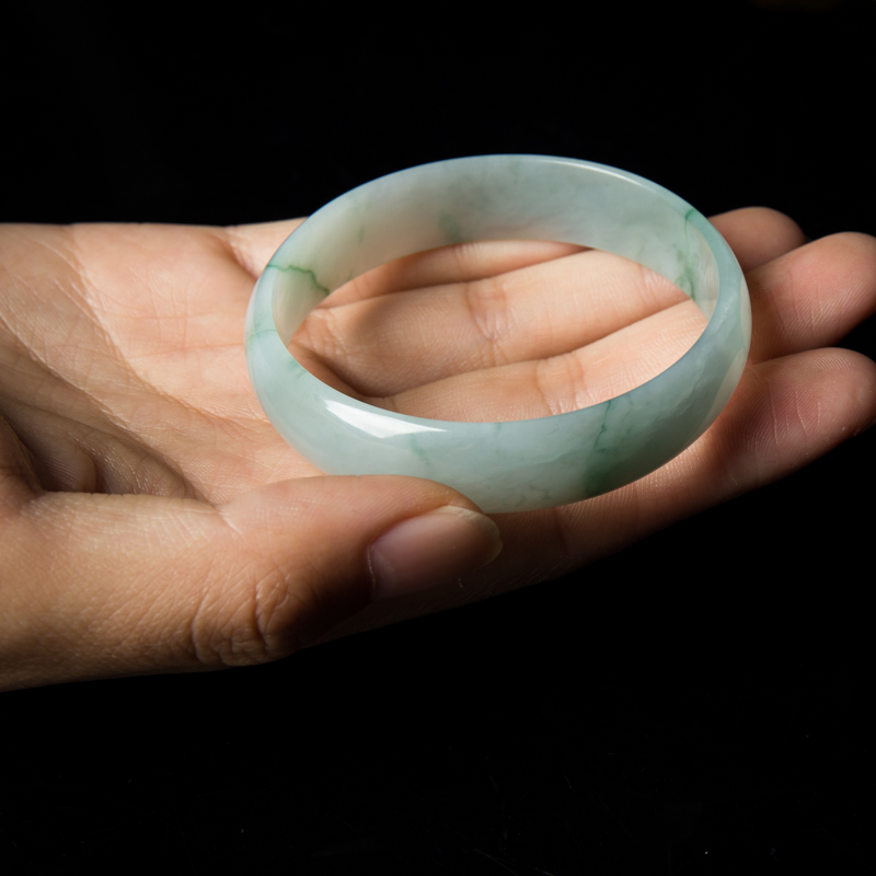 缅甸天然糯冰种飘花翡翠方镯-红掌柜