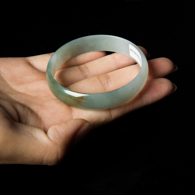 缅甸天然糯冰种俏色翡翠方镯-红掌柜