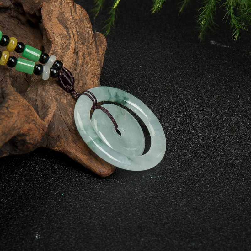 飘花翡翠平安扣吊坠-红掌柜