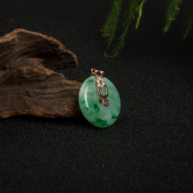 豆种飘翠翡翠平安扣吊坠-红掌柜