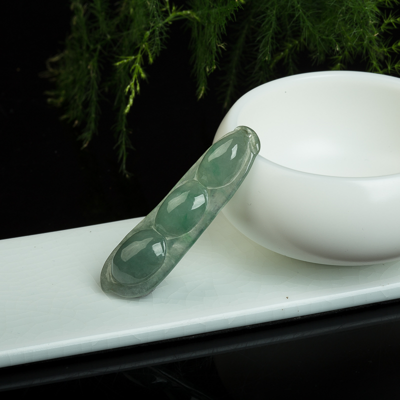 油青种灰绿翡翠连中三元吊坠-红掌柜