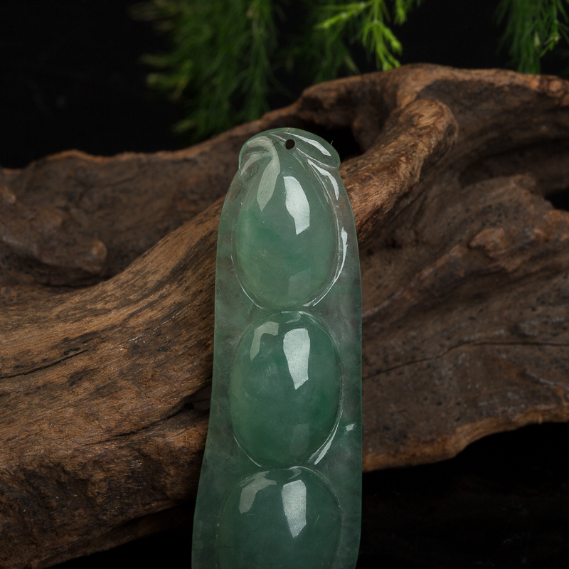 缅甸油青种灰绿翡翠连中三元吊坠-红掌柜