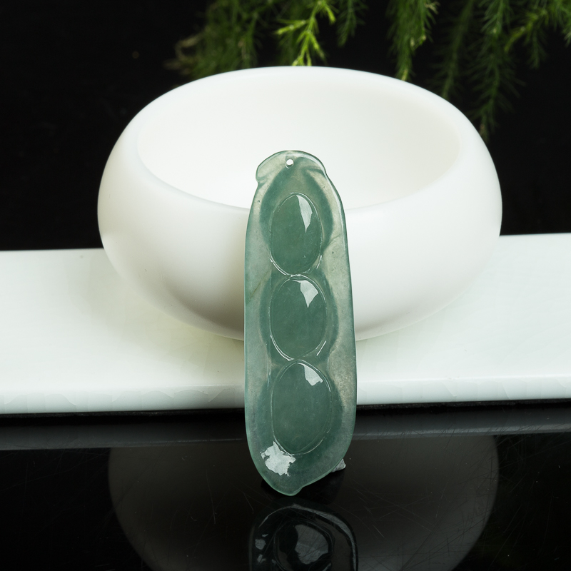 油青种天然灰绿翡翠连中三元吊坠-红掌柜