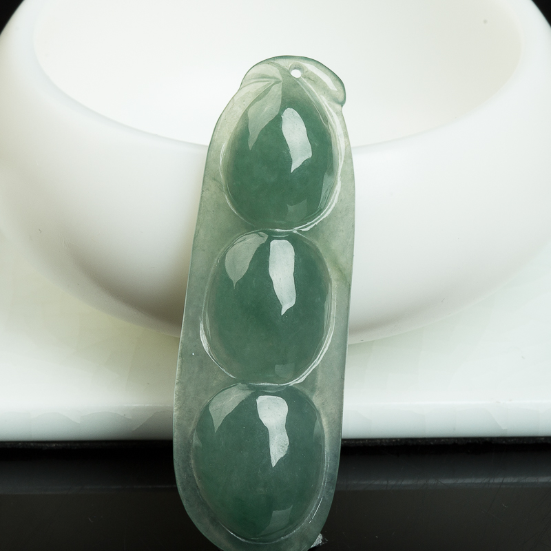 天然油青种灰绿翡翠连中三元吊坠-红掌柜