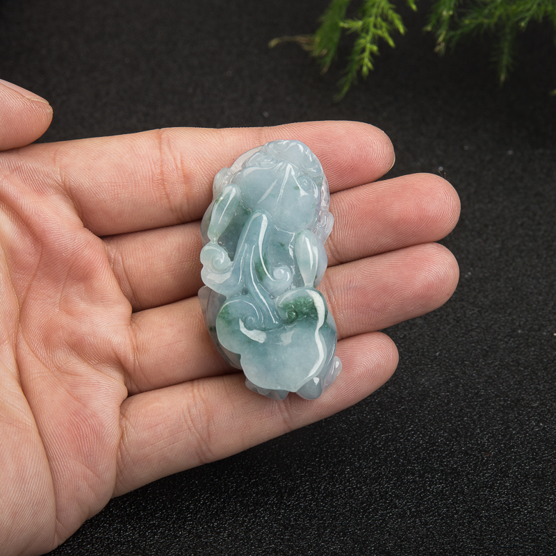 缅甸天然糯种春带彩翡翠貔貅吊坠-红掌柜