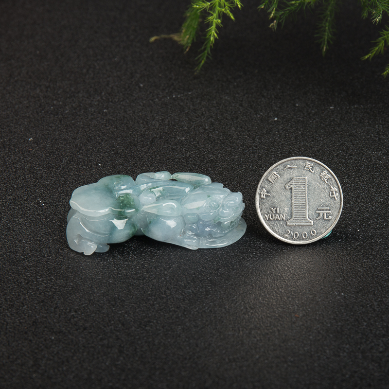 天然缅甸糯种春带彩翡翠貔貅吊坠-红掌柜