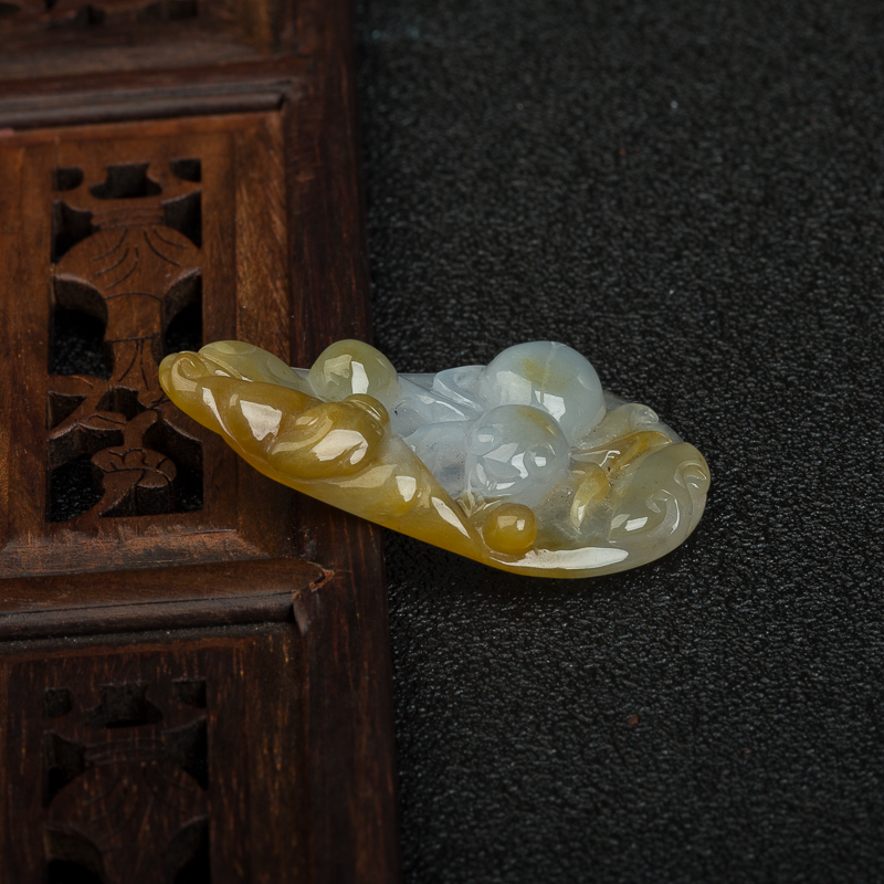 缅甸天然糯冰种翡翠知足是福吊坠-红掌柜