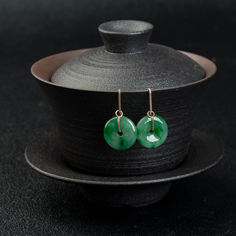 翠绿翡翠平安扣耳坠-红掌柜