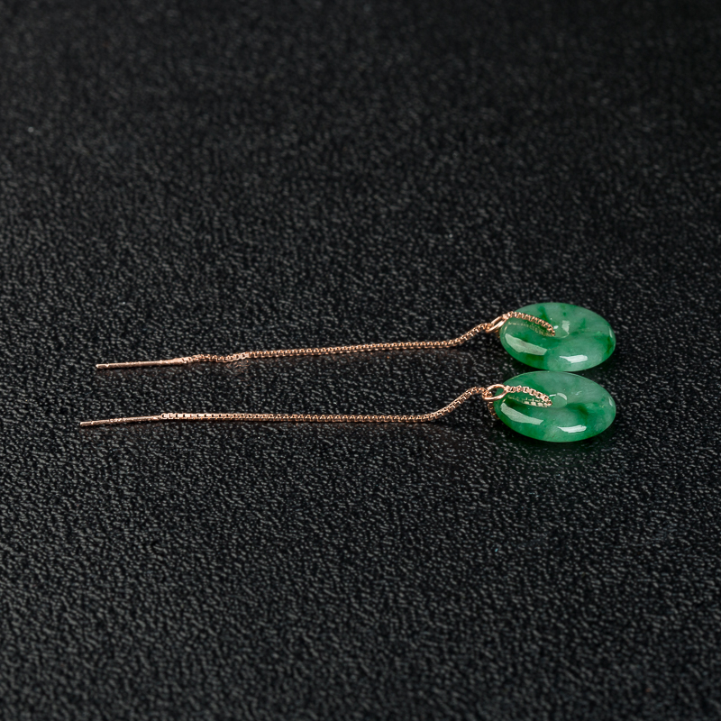 18k天然缅甸糯冰种翠绿翡翠耳坠-红掌柜