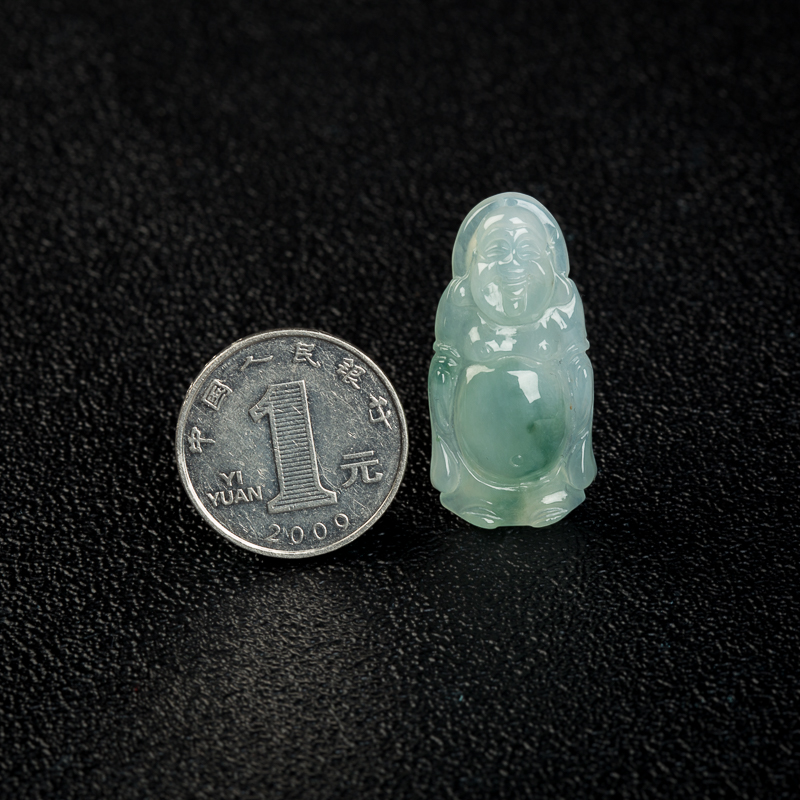 天然缅甸糯冰种飘花翡翠逍遥佛吊坠-红掌柜