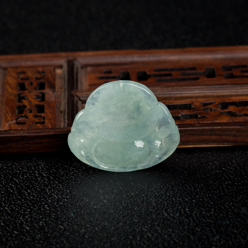 糯冰种翡翠弥勒佛吊坠-红掌柜