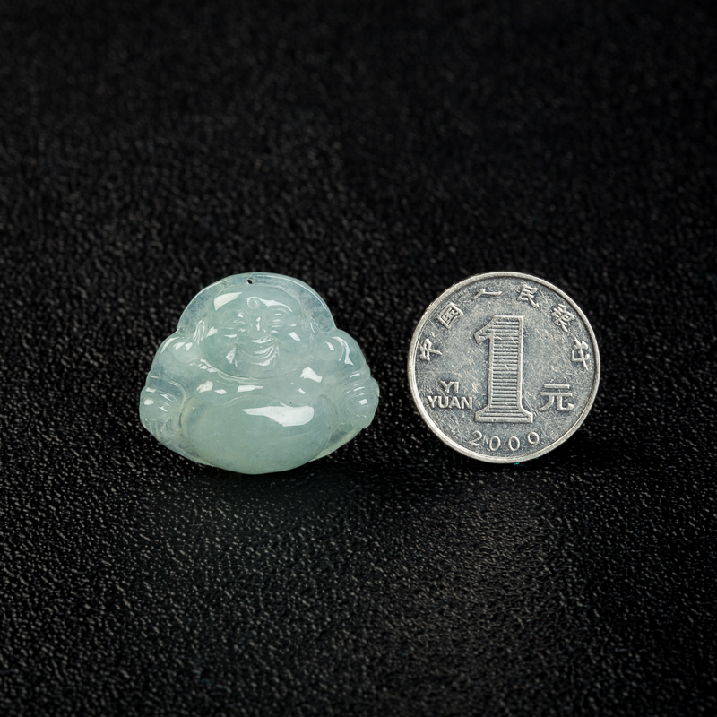 天然缅甸糯冰种翡翠弥勒佛吊坠-红掌柜