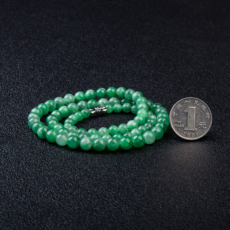 天然缅甸糯冰种豆绿翡翠塔链-红掌柜