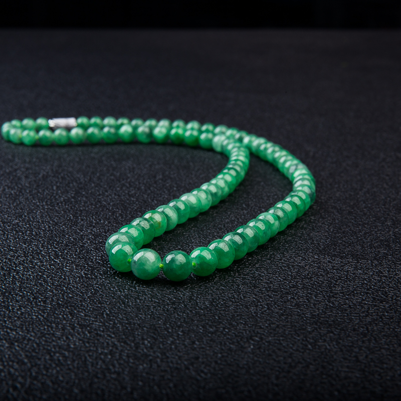 缅甸糯冰种豆绿翡翠塔链-红掌柜