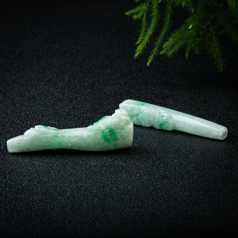 豆种飘翠翡翠如意寿烟嘴套装-红掌柜