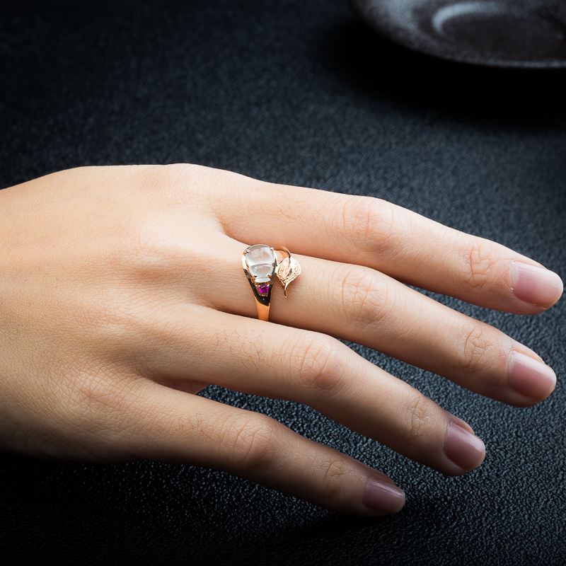 天然缅甸糯冰种翡翠福禄戒指-红掌柜