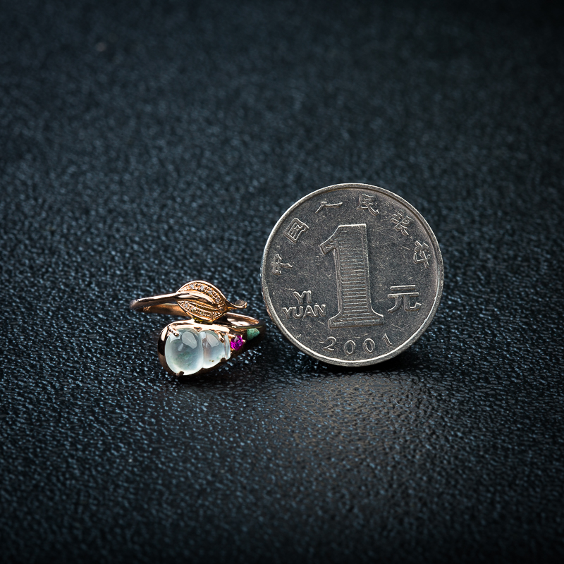 18K天然缅甸糯冰种翡翠福禄戒指-红掌柜