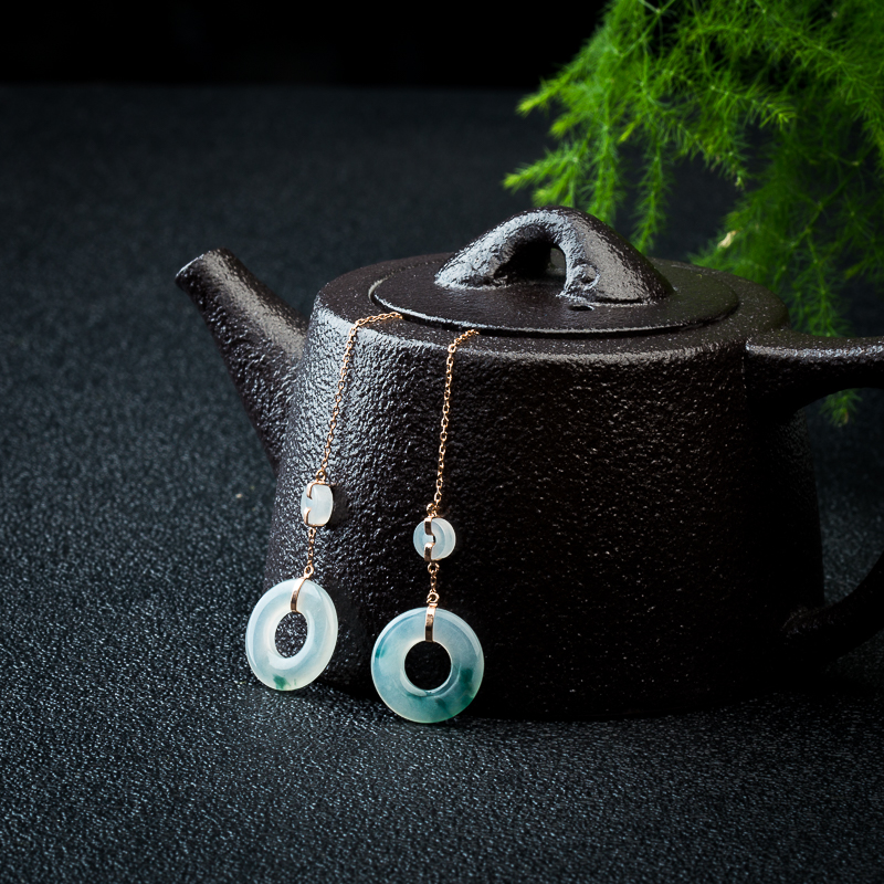 糯种飘花翡翠平安扣耳坠-红掌柜