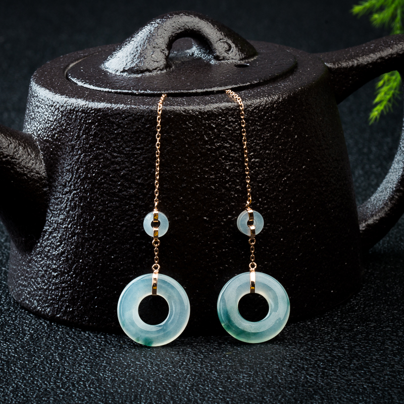 18K糯种翡翠平安扣耳坠-红掌柜