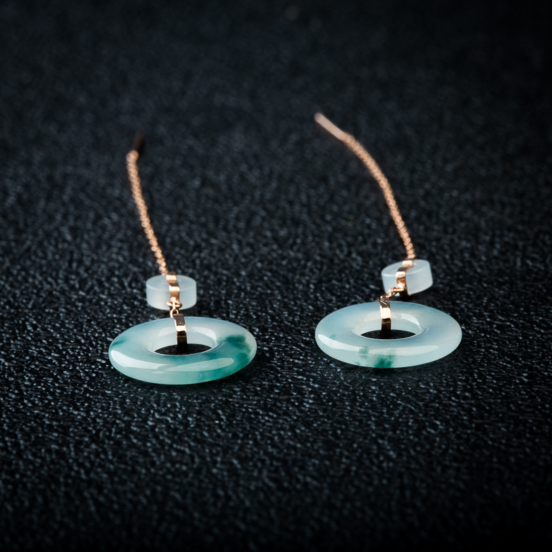 糯种飘花翡翠平安扣耳坠-红掌柜