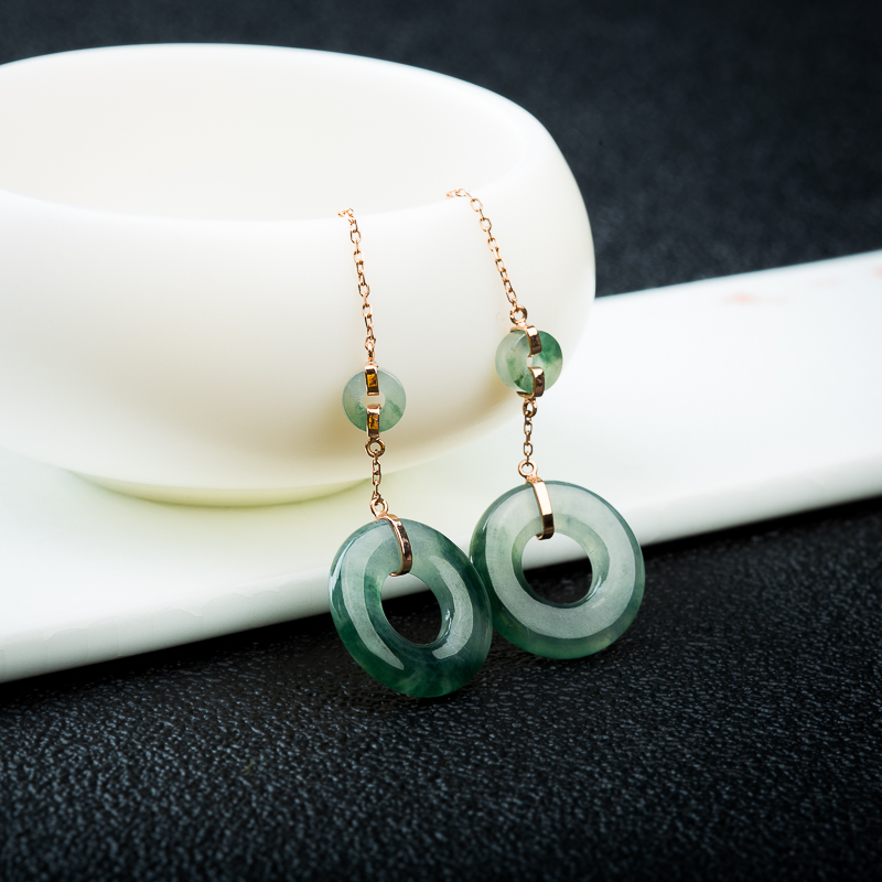 18K飘花翡翠平安扣耳坠-红掌柜