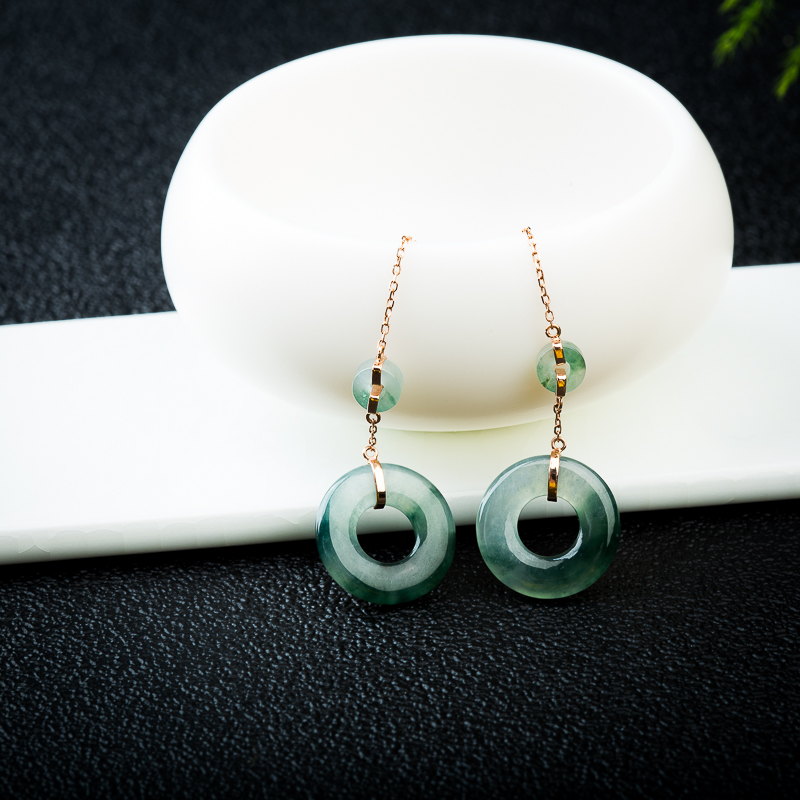 18K糯种翡翠平安扣耳坠-红掌柜