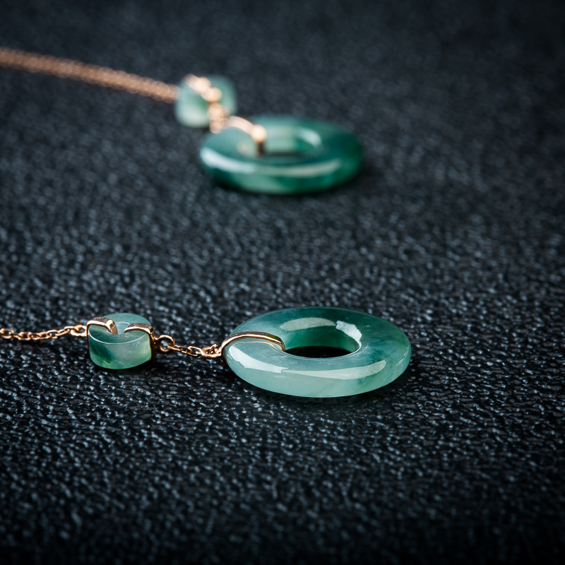 糯种飘花翡翠平安扣耳坠-红掌柜