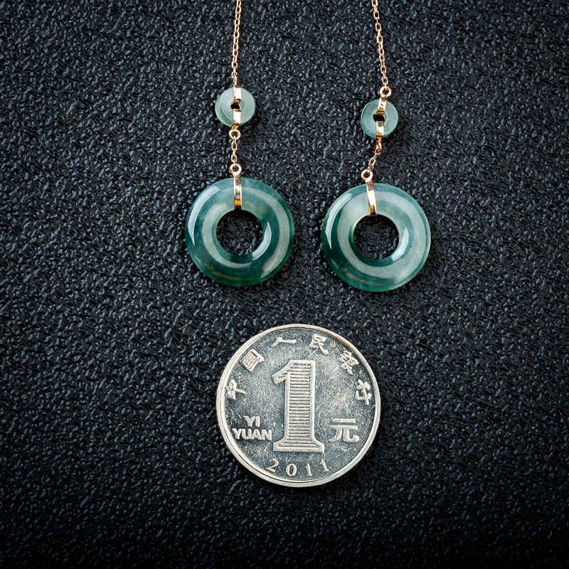 飘花翡翠平安扣耳坠-红掌柜