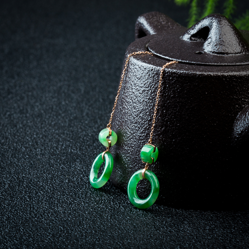 糯种飘翠翡翠平安扣耳坠-红掌柜