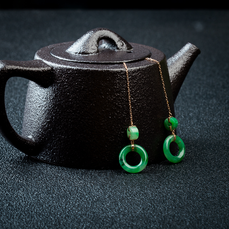 飘翠翡翠平安扣耳坠-红掌柜